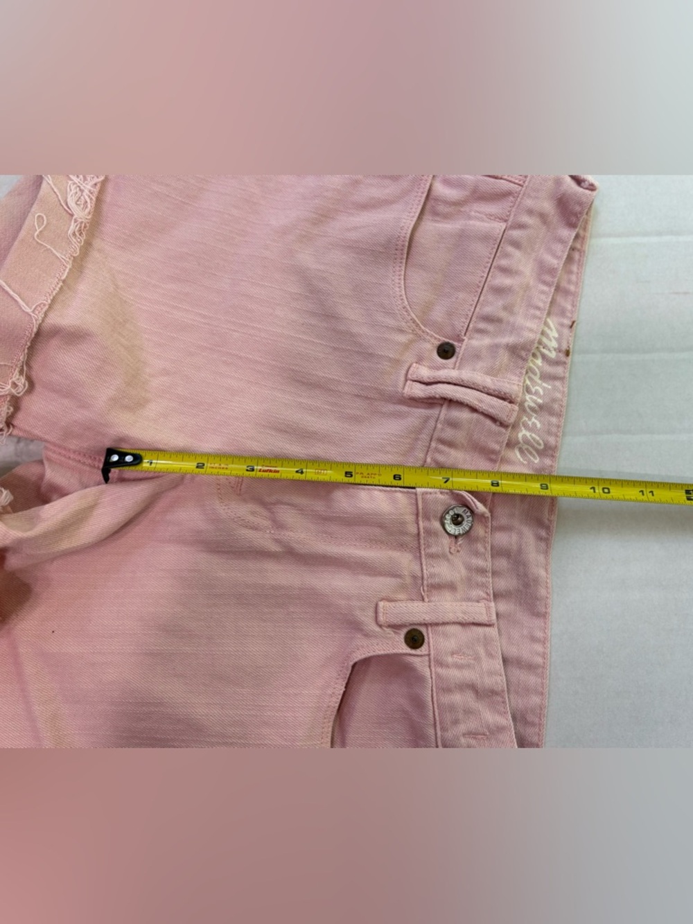 Madewell Pastel Pink Denim Shorts Size 27 - Grannycore Whimsy Distressed Cutoffs - Picture 10 of 11